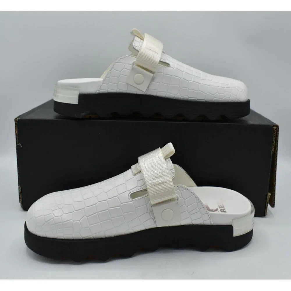 Sorel Womens Size 7.5 Viibe White Black Sea Salt Gum Slip On Croc Embossed Clogs - Picture 10 of 12